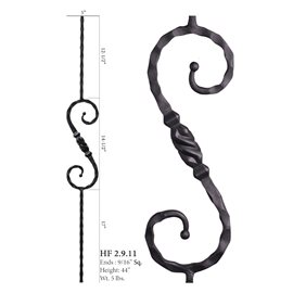 Single Twisted Knuckle Square Hammered Scroll Baluster Raw