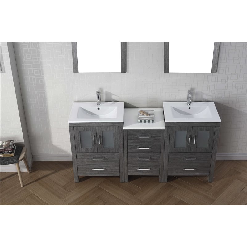 Dior 66" Double Bathroom Vanity Cabinet Set in Zebra Grey
