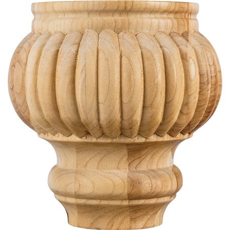 Reeded Turned Bun Foot (furniture or cabinet leg). 4-1/2" x 