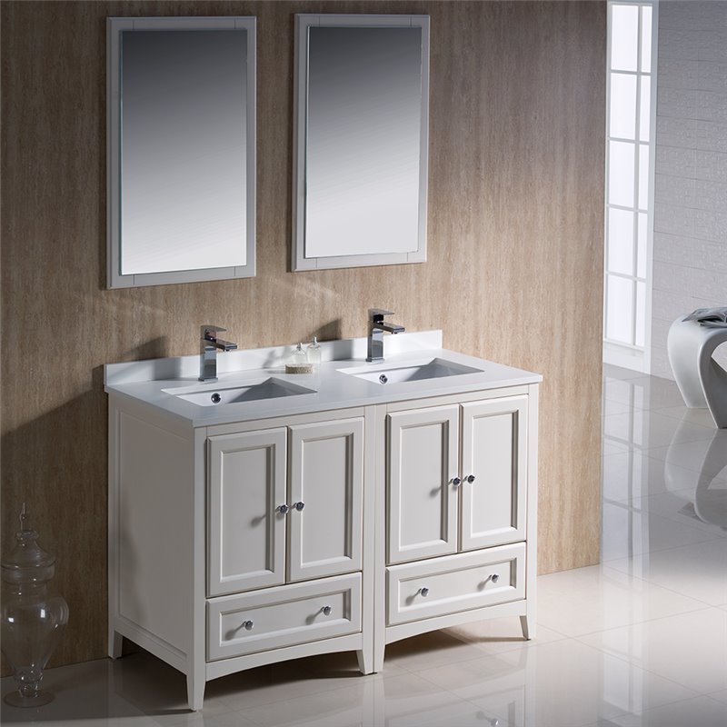Fresca Oxford 48&quot; Antique White Traditional Double Sink Bathroom Vanity
