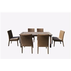 Winchester 7-Piece Antique Grey Hard Wood/Dark Brown All-Weather Wicker Patio dining Set With Beige Cushions