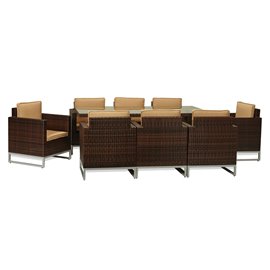 Mare 9-Piece All-Weather Wicker Dining Set Brown With Beige Cushions 