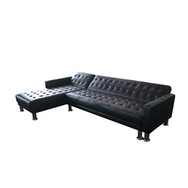 Marsden Tufted Bi-Cast Leather 2-Pieces Sectional Sofa Bed in Black