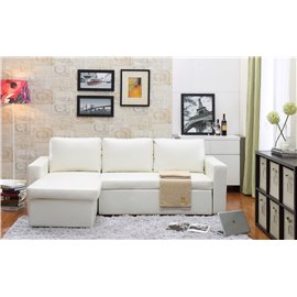 Georgetown Bi-Cast Leather 2-Pieces Sectional Sofa Bed with Storage in White