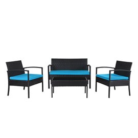Teaset Four-Piece Patio Conversation Set with Blue Cushions