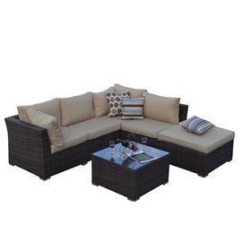 Jicaro 5 Pieces Outdoor Wicker Sectional Sofa Set - Rustic Dark Brown