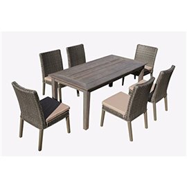 Winchester 7-Piece Antique Grey Hard Wood/Grey All-Weather Wicker Patio dining Set With Beige Cushions