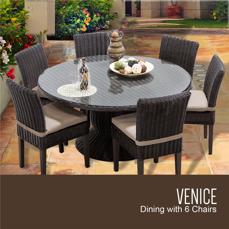 Venice 60 Inch Outdoor Patio Dining, 60 Inch Round Dining Table With Six Chairs