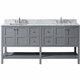 Winterfell 72" Double Bathroom Vanity in Grey with Marble Top and Square Sink 