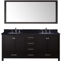 Caroline Avenue 72" Double Bathroom Vanity in Espresso with Black Galaxy Granite Top and Round Sink with Mirror