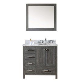 Caroline Premium 36" Single Bathroom Vanity in Zebra Grey with Marble Top and Square Sink with Mirror