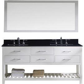 Caroline Estate 72" Double Bathroom Vanity in White with Black Galaxy Granite Top and Square Sink with Mirror