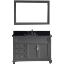 Victoria 48" Single Bathroom Vanity in Grey with Black Galaxy Granite Top and Square Sink with Mirror