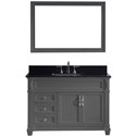Victoria 48" Single Bathroom Vanity in Grey with Black Galaxy Granite Top and Square Sink with Mirror