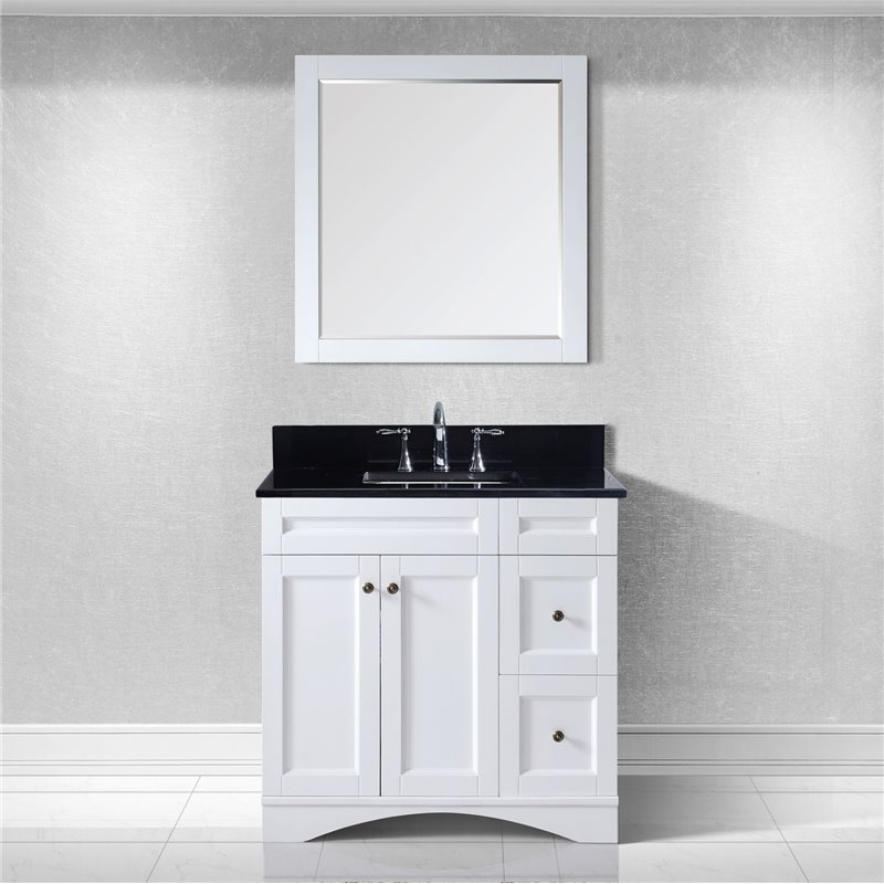 Elise 36" Single Bathroom Vanity in White with Black Galaxy Granite Top
