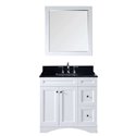 Elise 36" Single Bathroom Vanity in White with Black Galaxy Granite Top and Square Sink with Mirror