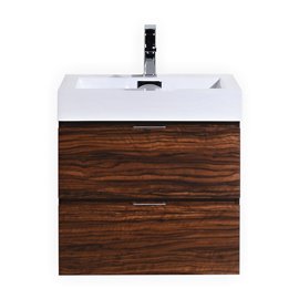 Bliss 24" Walnut Wall Mount Modern Bathroom Vanity