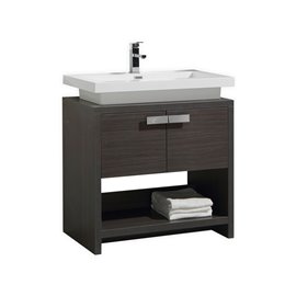 Levi 32" Dark Gray Oak Modern Bathroom Vanity w/ Cubby Hole