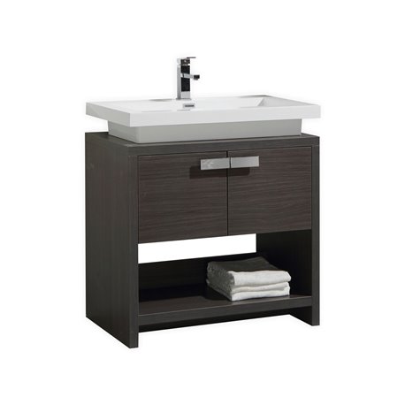 Levi 32" Dark Gray Oak Modern Bathroom Vanity w/ Cubby Hole