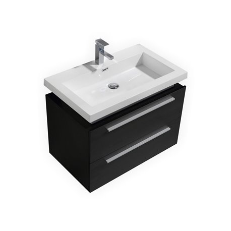 Kube 32" Black Wall Mount Modern Bathroom Vanity w/ Vessel Sink