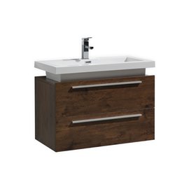 Kube 32" Rose Wood Wall Mount Modern Bathroom Vanity w/ Vessel Sink
