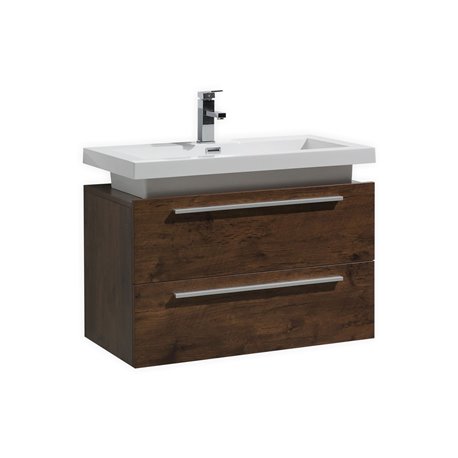 Kube 32" Rose Wood Wall Mount Modern Bathroom Vanity w/ Vessel Sink