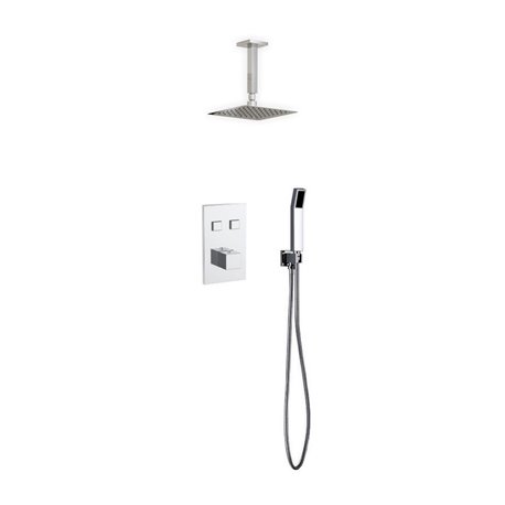 Piazza Thermostatic Shower Set w/ 8″ Ceiling Mount Square Rain Shower and Handheld