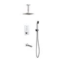 Piazza Thermostatic Shower Set w/ 8″ Ceiling Mount Square Rain Shower, Handheld and Tub Filler