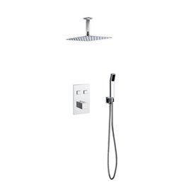 Piazza Thermostatic Shower Set w/ 12″ Ceiling Mount Square Rain Shower and Handheld