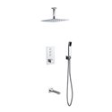Piazza Thermostatic Shower Set w/ 12″ Ceiling Mount Square Rain Shower, Handheld and Tub Filler 