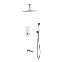 Piazza Thermostatic Shower Set w/ 12″ Ceiling Mount Square Rain Shower, Handheld and Tub Filler 