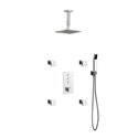 Piazza Thermostatic Shower Set w/ 8″ Ceiling Mount Square Rain Shower, Handheld and 4 Body Jets 