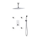 Piazza Thermostatic Shower Set w/ 12″ Ceiling Mount Square Rain Shower, 4 Body Jets and Handheld