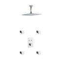 Piazza Thermostatic Brass Shower Set w/ 12″ Ceiling Mount Square Rain Shower and 4 Body Jets
