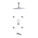 Piazza Thermostatic Shower Set w/ 12″ Ceiling Mount Square Rain Shower, Tub Filler and 4 Body Jets