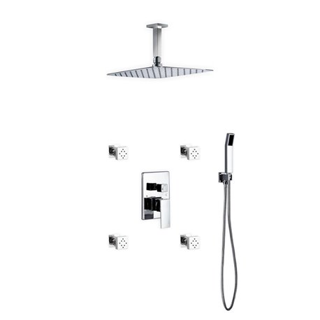Aqua Piazza Brass Shower Set with 12" Ceiling Mount Square Rain Shower, 4 Body Jets and Handheld